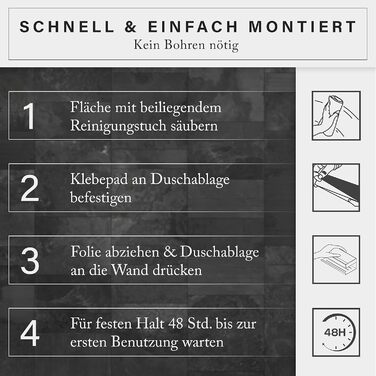 Поличка для душу Bad Duschablage без свердління - тримач для шампуню з нержавіючої сталі з оригінальними клейкими панелями 3M, 2 рухомі гачки, додатковий тримач для бритви (Чорний нержавіюча сталь)