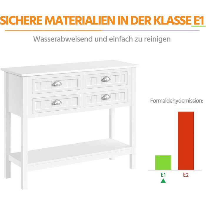 Консольний столик Yaheetech з 4 висувними ящиками, відсік для зберігання, сільський стиль, 100 35,5 80,5 см, білий