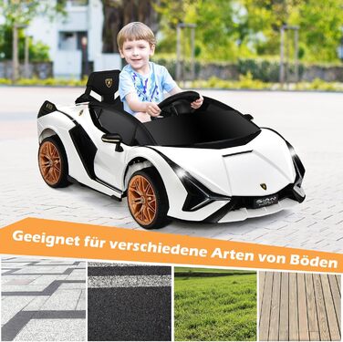 Дитячий електромобіль Lamborghini Goplus з пультом керування, Bluetooth, USB, музикою та сигналом, 3-5 км/год, для дітей 3-8 років, білий