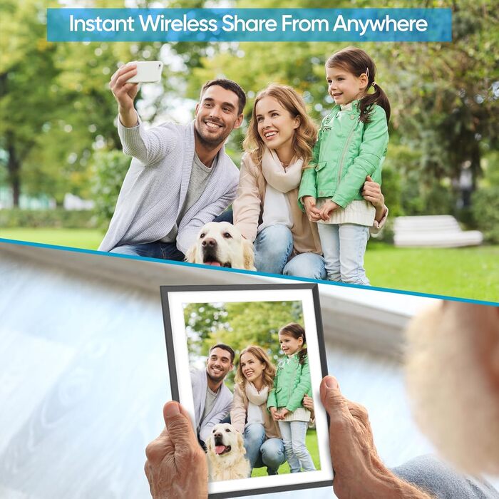 Цифровий фоторамка ARZOPA 15.6 дюймів: безлімітний хмарний сховище, віддалена передача фото та відео, FHD сенсорний екран. Подарунок на святкові дні. Модель D15 (Чорний)