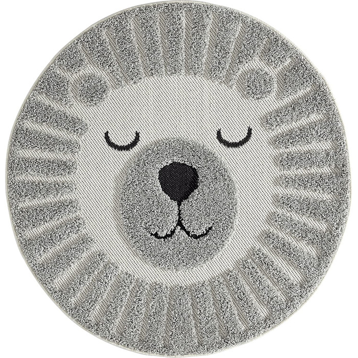 М'який затишний дитячий килим the carpet Lou, М'який затишний ворс, легкий у догляді, стійкий до фарбування, відкритий, 3D-вид, мотив Лева, круглий 160 см (круглий 160 х 160 см, сірий)