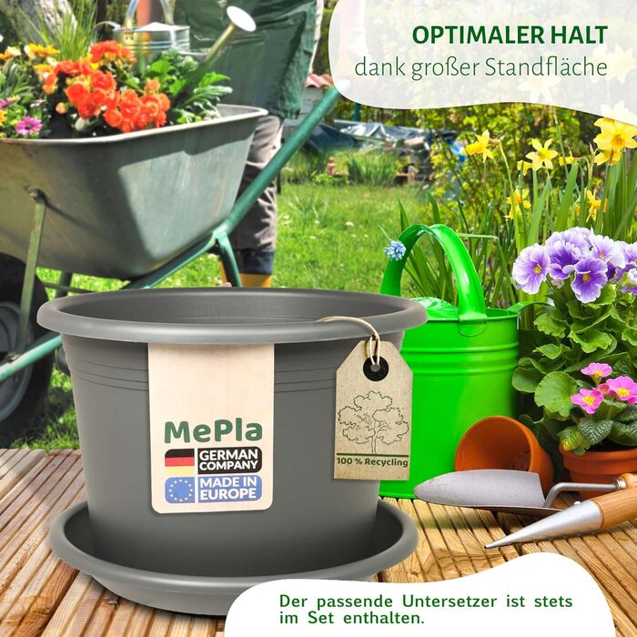 Квітчар/Горщик для рослин Cylindro, ø60 см + підставка ø58 см, антрацит, стійкий до погодних умов, з UV-стійкого пластику. Комплект горщика ø60 + підставка ø58 см, антрацит