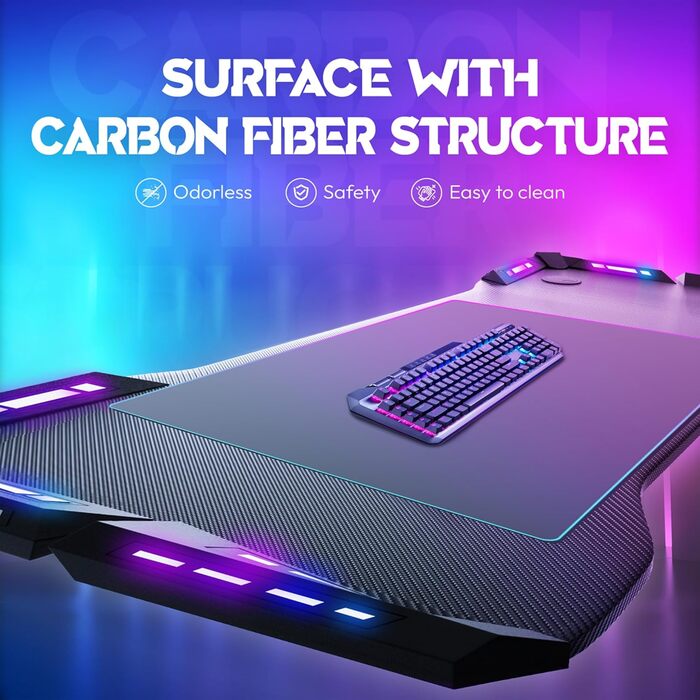 Ігровий стіл HENGMEI з підсвіткою 160x60x75 см, регульована висота, великий стіл для комп'ютера, чорний, Y-подібний каркас