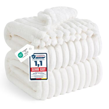 BEDSURE Плед великий 220x240 см - теплий, м'який, для дивана та декору інтер'єру, вовняний, флісовий, білий