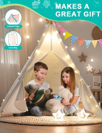 Дитяче намет Wilwolfer Tipi: намет-типі, ігровий будиночок для дітей, сумка для зберігання, полотняний намет для гри в приміщенні та на вулиці