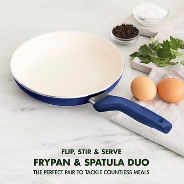GreenPan Rio: Сковорода з антипригарним покриттям Ceramic Nonstick 20.3 см + Силіконовий шпатель, Soft Grip, PFAS-free, для плити та духовки, блакитний