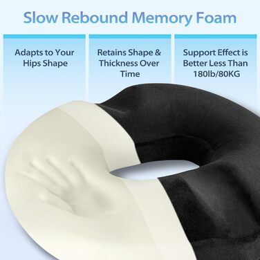 Подушка для сидіння HOMCA Orthopedic Memory Foam Donut, ергономічна для інвалідного візка, автомобіля, офісу, 45x40x9 см