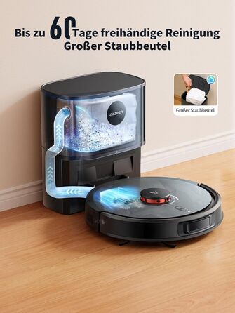 Робот-пилосос Airzeen Q10 Pro S з вологою, LiDAR-навігація, 5000Pa, для тварин, чорний