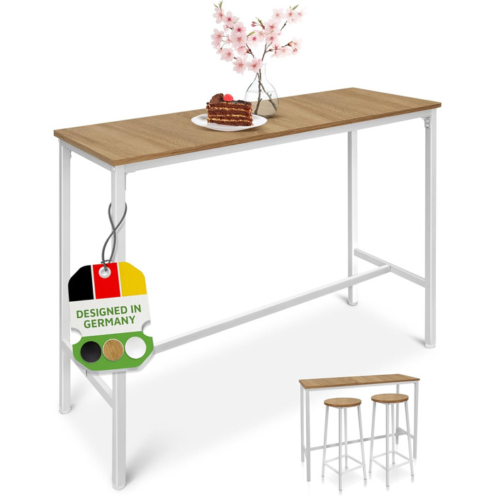 Барний стіл BeFair з дуба та білого кольору, 120x40x100 см, індустріальний стиль, з підніжкою