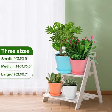 KINGLAKE Набір горщиків для квітів 8 шт., 17 см, пластик з підставкою, для квітів, сукулентів, кактусів, кольорові