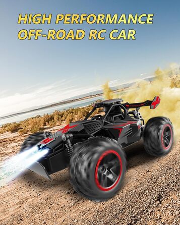 RC Автомобіль на радіокеруванні 2.4GHz, Monstertruck 15+ км/год зі світлодіодами, іграшка для хлопчиків, чорно-червоний (сірий/зелений)