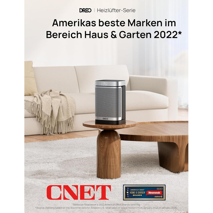 Електричний обігрівач Dreo з термостатом, 1500W, керамічний, тихий, з осциляцією, ECO-режим, таймер 12 годин, захист від перегріву та перекидання, срібний