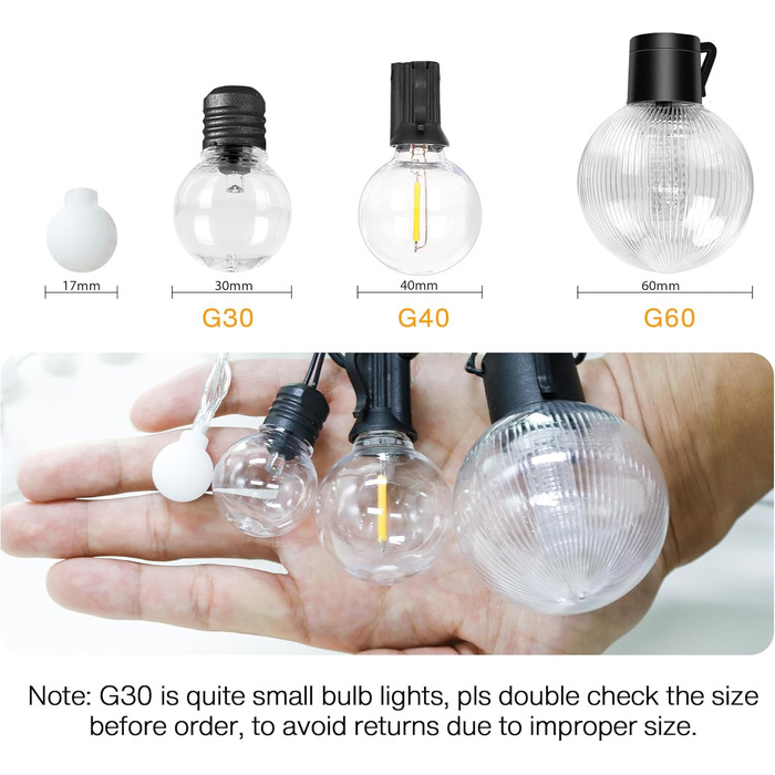 Ланцюжок прикрас для зовнішнього використання на батарейках G30, 9м, 20 LED, тепле біле світло, з пульт дистанційного керування, таймер, диммування, IP64, для саду, ялинки, балкона, бістро.