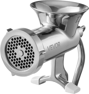 М'ясорубка ручна VEVOR з нержавіючої сталі 304, диски 4.5/8 мм, для фаршу та ковбас, 38 см, срібляста