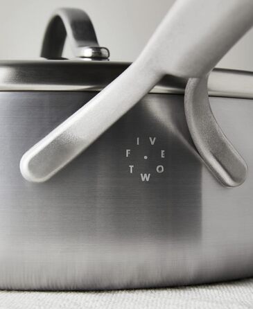 Сковорода GreenPan X Food 52 Five-Two Essentials з нержавіючої сталі Tri-Ply 4QT з кришкою, без PFAS, Multi-Clad, для індукційних плит, можна мити в посудомийній машині, термостійка, срібна