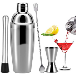 Набір для коктейлів 10 предметів, 750 мл, нержавіюча сталь - професійний шейкер для бармена, аксесуари для приготування коктейлів вдома та в барі