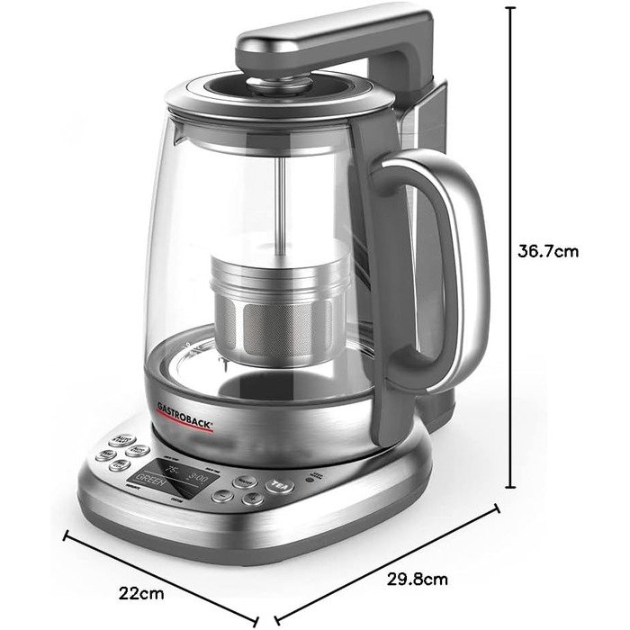 Електричний чайник GASTROBACK з регулюванням температури та ситом для листового чаю та пакетиків