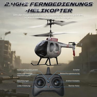 SIMREX Радіокерований гелікоптер 2.4 GHz, 2 режими швидкості, 20 хв польоту, для хлопчиків та дівчаток, іграшка для дітей