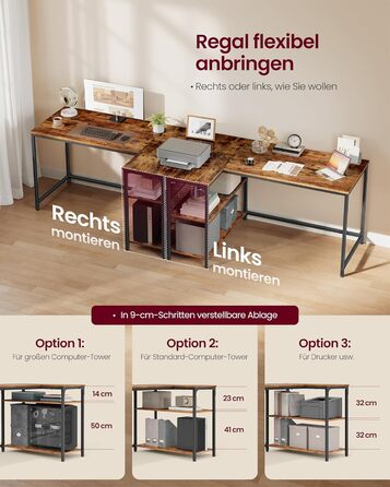 Кутовий стіл VASAGLE L-подібний для дому та офісу, комп'ютерний стіл з полицями, 120 x 80 см, вінтажний коричневий (LWD136KD01)