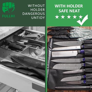 Японський набір ножів Fullhi 15 предметів з магнітним підставкою, леза з японської сталі, ергономічні ручки з фіолетового харчу, для професійної та домашньої кухні