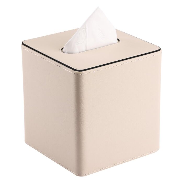 Скріпка для серветок з PU шкіри KingFOM, бежева, квадратна - для офісу, авто, дому