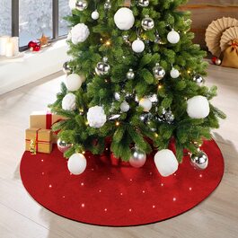 Спідниця для різдвяної ялинки LILENO для будинку червоного кольору (50 світлодіодів) з 8 функціями підсвічування-Різдвяне ковдру для різдвяної ялинки в якості підлогового покриття