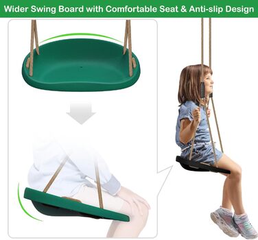 Шоукель для дітей BeneLabel: ідеально для дому та саду. Міцний гумовий сидіння, регульоване мотузка 130-200см, 113кг. Набір 2 шт. Зелений колір.