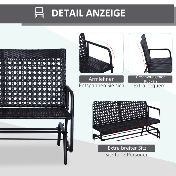 Outsunny Swing Bench Garden Swing 2-місна з поліротангом, стильна садова лавка для відпочинку на свіжому повітрі