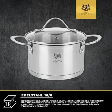 Нержавіюча каструля Karl Hausmann 3.6L, Ø 20 см - каструля з нержавіючої сталі з кришкою для всіх типів плит (індукція)