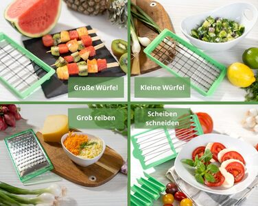 Набір для нарізки овочів Genius Nicer Dicer Exclusive 15 елементів, набір для нарізки кубиками + набір для нарізки помідорів, 4 насадки + груба тертка та шинковка, контейнер 2500 мл, зелений