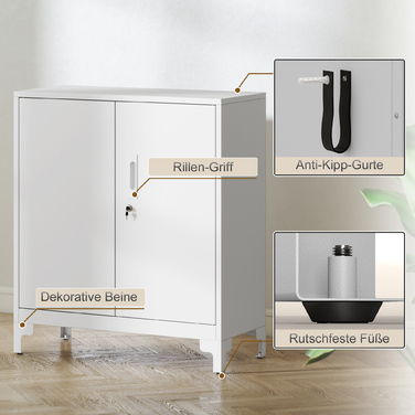 Металева шафа для офісу, з замикаючими дверима, офісна комода, двоярусна конструкція, білий колір