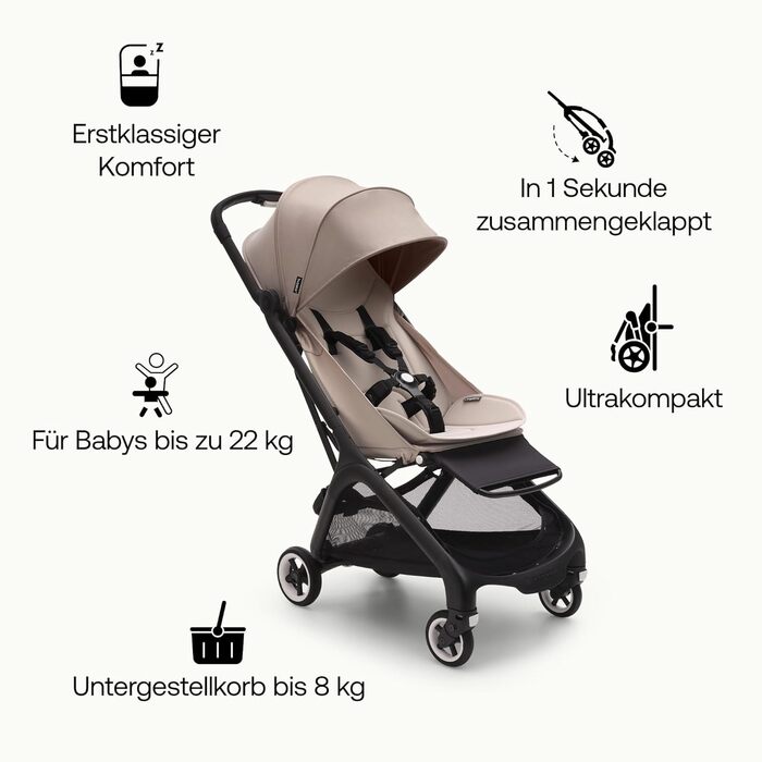 Bugaboo Butterfly: ультракомпактна коляска для подорожей, легка та зручна, складається однією рукою, для дітей від 6 місяців, з великим багажником (Desert Taupe)