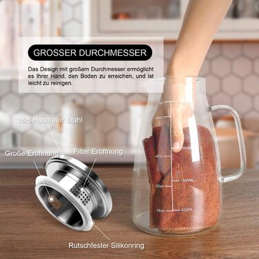 Скляна карафа Aofmee 2 літри з кришкою, для води, соку, айс-ті, 2L