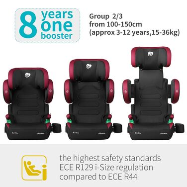 Автокрісло дитяче 15-36 кг з Isofix, i-Size, регульована підголовник та підлокітники, 3,5-12 років (100-150 см), з тримачем для напоїв, зелене