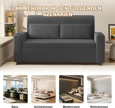 Диван-ліжко JUMMICO 2-місний розкладний сірий з подушками та підсклянниками для вітальні та спальні 75x160x93 см