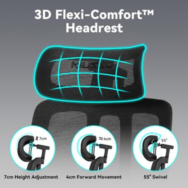 Офісний стіл MUSSO H80 Pro з ергономічним дизайном, сітчасте крісло, підтримка попереку 3-зонна, регульовані підлокітники 4D, спинка з 5 рівнями налаштування, підставка для ніг (чорний)