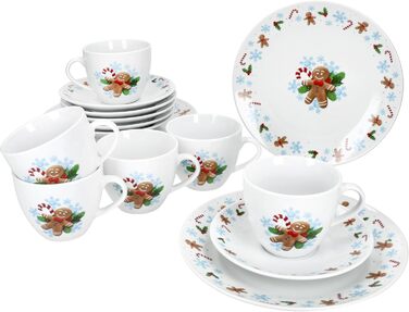 MamboCat Candyman 18-ти частинний кавовий сервіз з порцеляни для 6 осіб з новорічним дизайном (6 чашок 160 мл, 6 підставок, 6 тарілок)