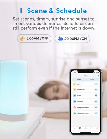 Приліжковий світлодіодний світильник Meross Wi-Fi, сумісний з Apple HomeKit, Alexa, Google, dimmable, RGBCW, Touch.