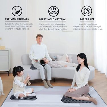 Ортопедична гелева подушка на стілець для офісу та авто, протиковзаюча та дихаюча, чорна (47x44x4 см)