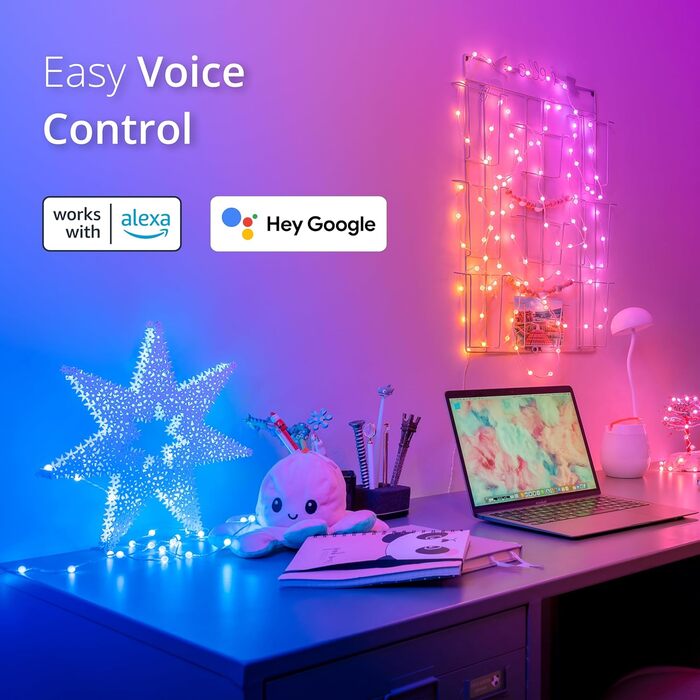 Сумісний з Alexa та Google Home, USB-C, зелений кабель, 2x6 м, 200 LED, RGB