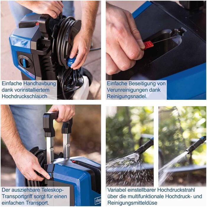 Високотискний мийник Scheppach HCE3000: 180 бар, 8м шланг, 2400W, регульований струмінь, контейнер для миючих засобів