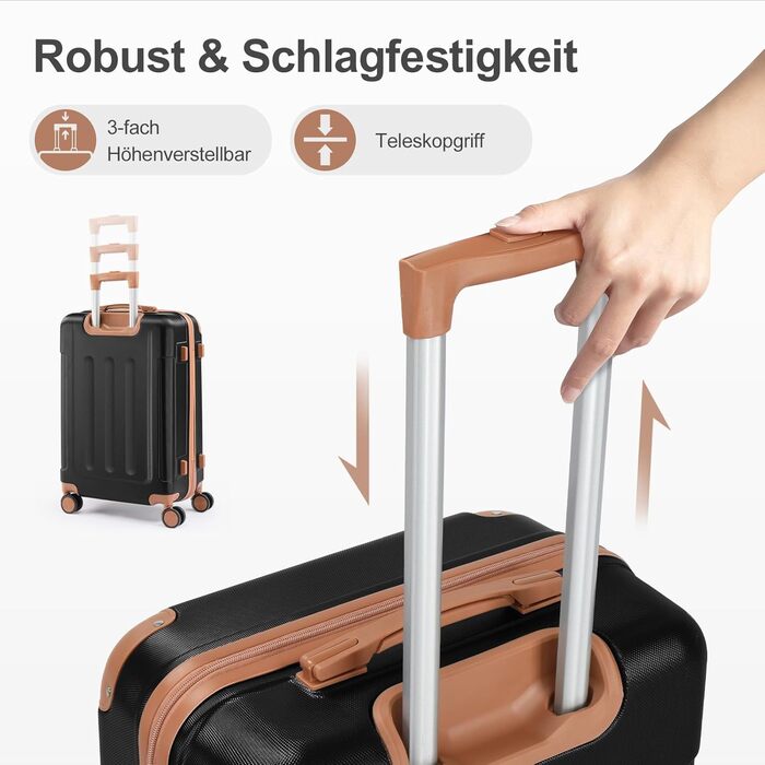 Набір валіз LALAHO 4 шт: дорожній комплект з косметичками, валізи з ABS пластику, багажний набір з косметичним мішечком, ручна валіза та 4 захисними куточками (Чорно-коричневий, Набір валіз 4 шт (смужки))