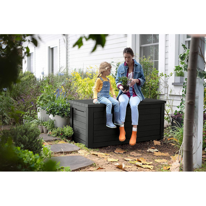 Скриня для зберігання речей Koll Living Blackwood 623 л, чорна - з газовими амортизаторами, вантажопідйомність кришки до 272 кг