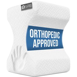 Ергономічна подушка між ніг 5 STAR UNITED з ефектом пам'яті (Memory Foam) для сну на боці, при болях у спині, стегнах та сідничному нерві, біла