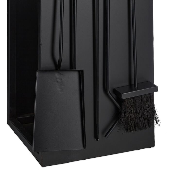 Стильна полиця для дров Relaxdays чорного кольору з місцем для столових приборів