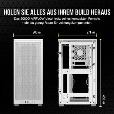 Корпус для ПК Corsair 2000D Airflow Mini ITX, білий, три слоти для GPU, сітчаста сталь, оптимізований для охолодження, сучасні порти на фронті