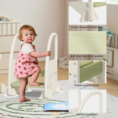 Дитячий тритул Hominewti з регулюванням висоти, 2-3 сходинки, з антиковзким покриттям та підлокітниками. Підходить для ванної кімнати, дитячої кімнати та кухні (зелений)