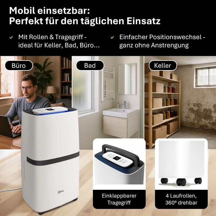 Електричний осушувач повітря AEF2000 - 20 л/день, до 30 м², тихий, з автовимкненням, гігростатом та сенсорним дисплеєм. Ідеально для спальні та ванної кімнати