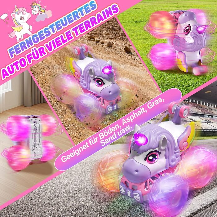 RC Monstertruck 1:20 2.4GHz, рожевий - Динозавр на радіокеруванні 20 км/год, з підйомом, обертанням 360°, LED підсвіткою та музикою для хлопчиків та дівчаток від 3 років