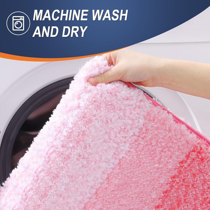 Набір килимків для ванної кімнати OLANLY, 2 шт., м'який, швидковисихаючий, мікрофібра, нековзний, придатний для прання та сушіння в сушильній машині, пухнасті килимки для ванної кімнати (119,4 x 50,8 см + 61 x 40,6 см), Рожевий